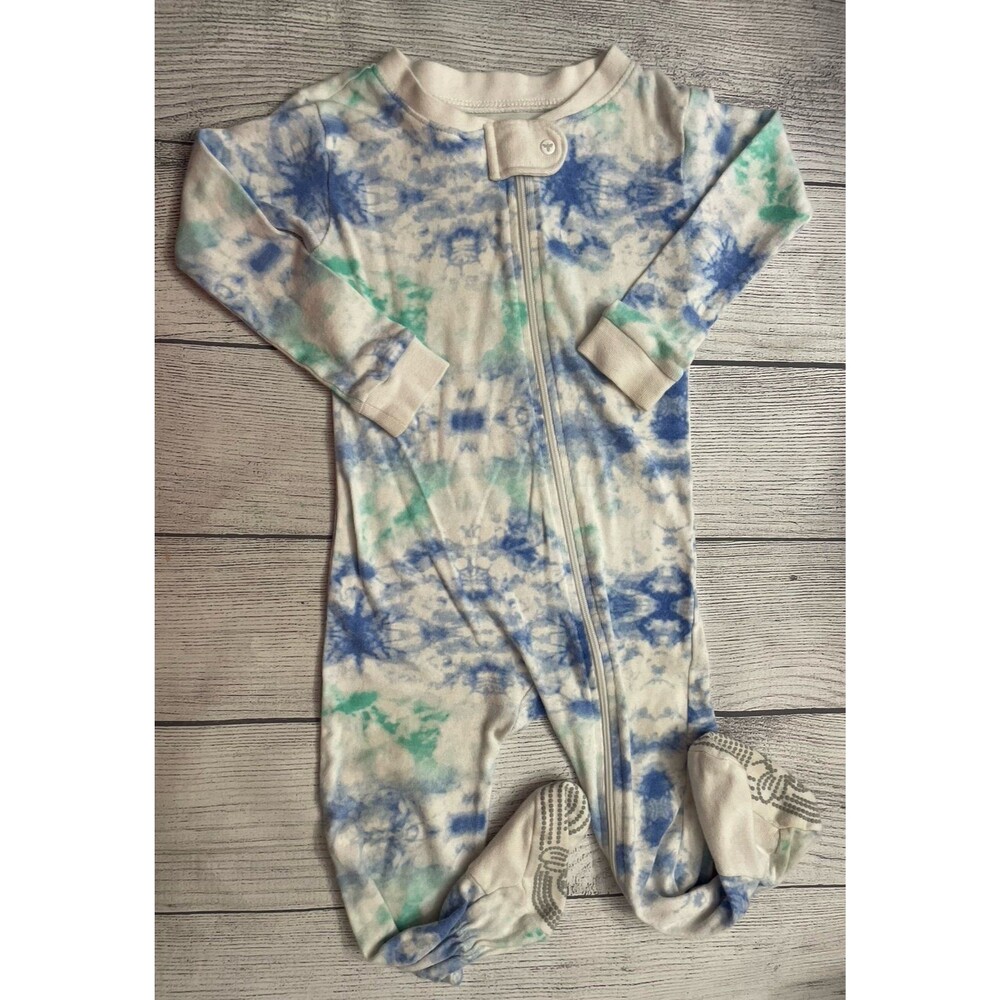 Burts Bees Baby Boy Blue Tie Dye Footed Sleeper Pajamas (PJs), Size 12 months